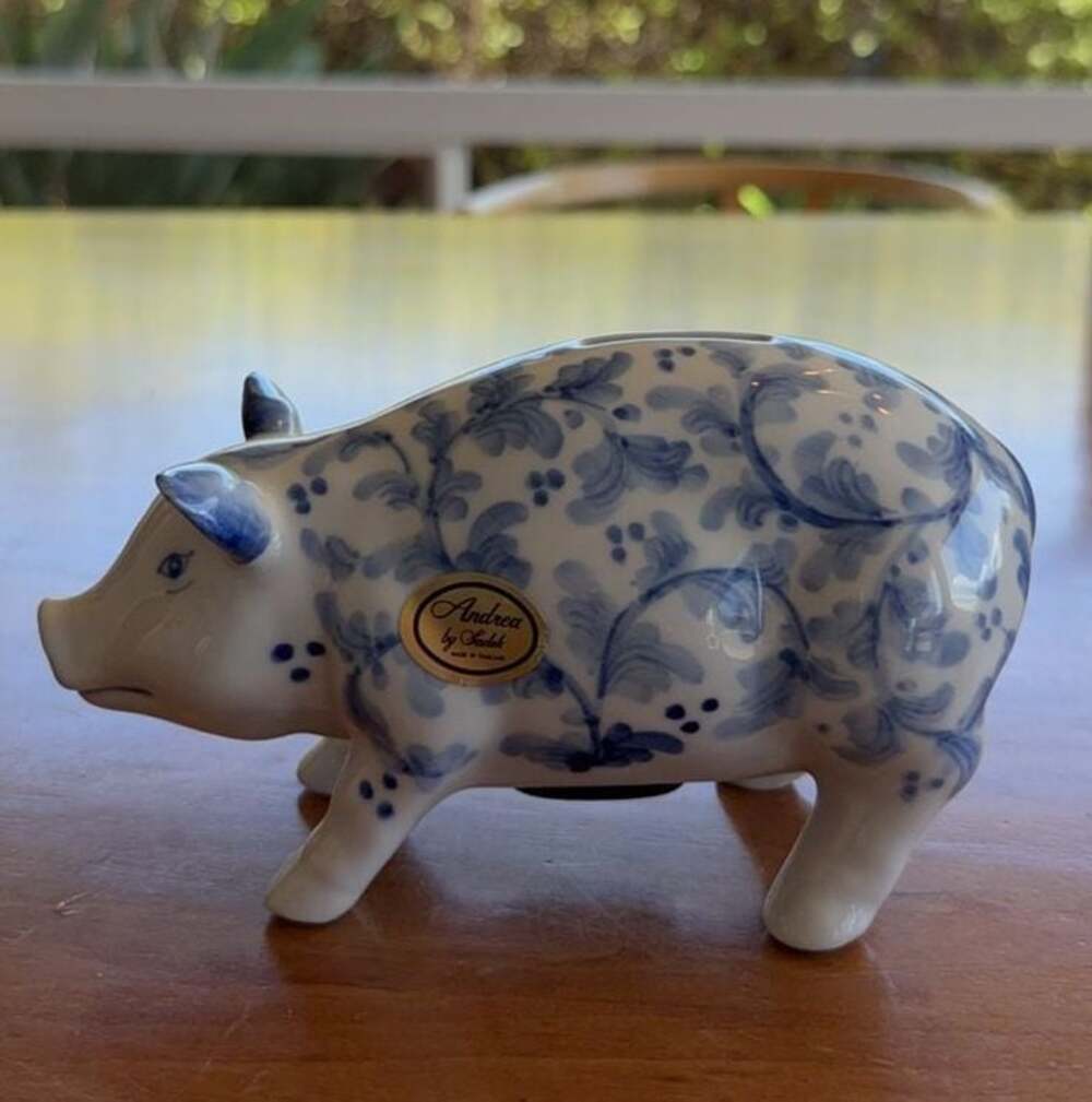 Andrea by Sadek Blue and White Floral Ceramic Piggy Bank